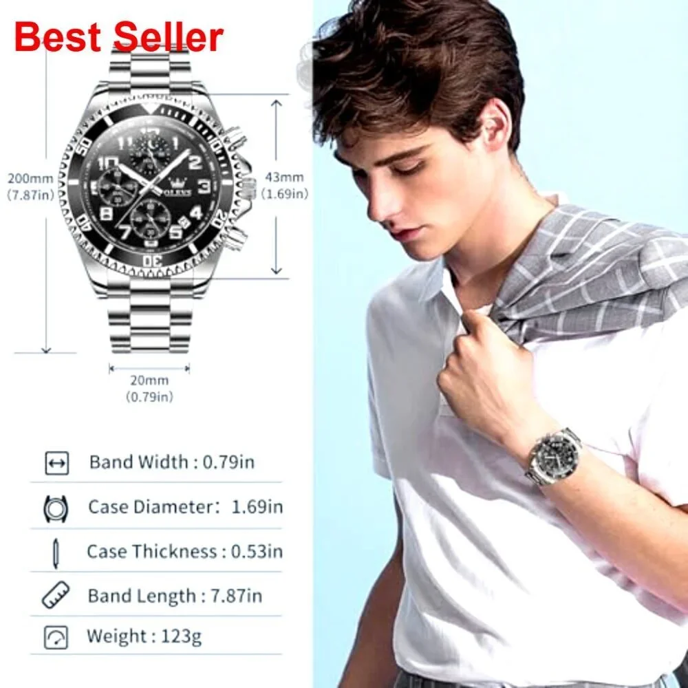 Stainless Steel Dress Watch with Date Chronograph Waterproof